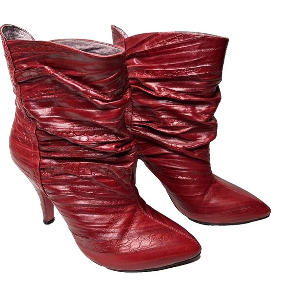 Jeffrey Campbell Knife Ankle Boots Size 6 Red Leather Western Snakeskin Bootie - Picture 1 of 16